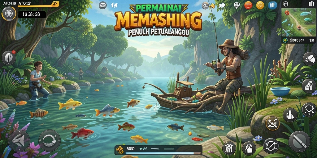 Screenshot gameplay ATOM138 menunjukkan momen mendebarkan saat memancing.