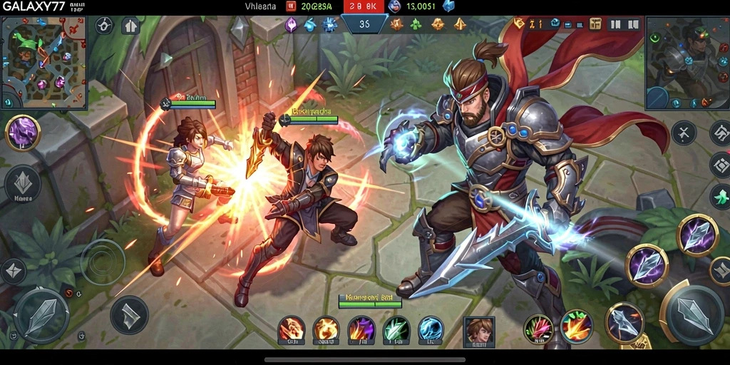Tampilan gameplay intens di GALAXY77 saat pertarungan tim.