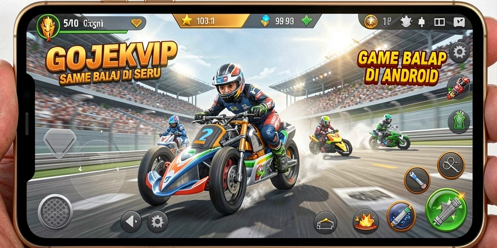 Screenshot GOJEKVIP menampilkan aksi balap yang menegangkan.