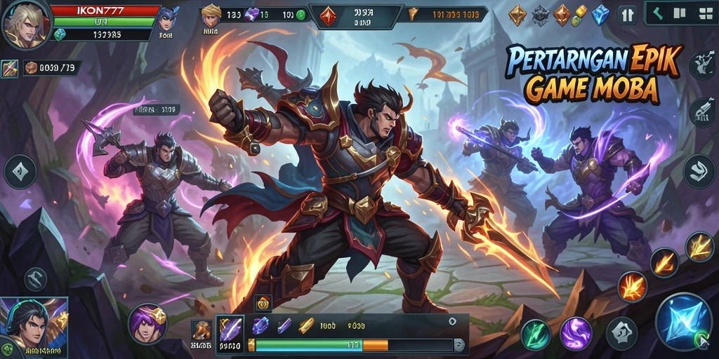 Screenshot pertarungan seru dalam game MOBA IKON777.