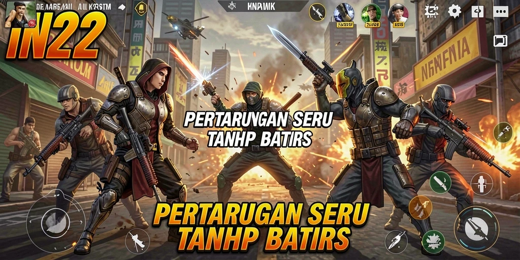Tampilan gameplay IN22 menunjukkan pertarungan yang seru dan aksi karakter yang dinamis.