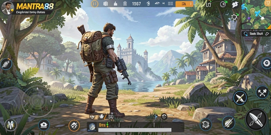 Tangkapan layar gameplay dari MANTRA88 menampilkan dunia terbuka yang luas dan penuh petualangan.