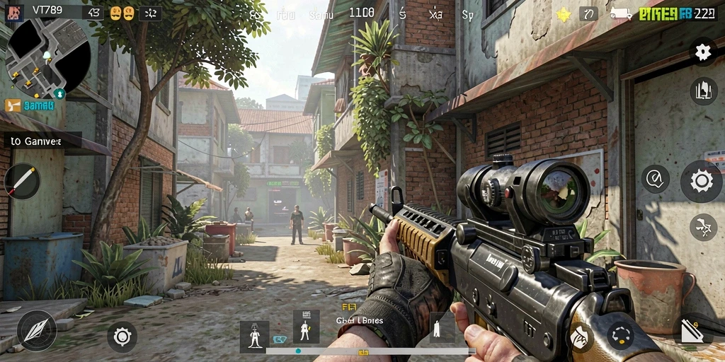 Screenshot gameplay VT789 menunjukkan aksi pertempuran yang intens dan mendebarkan.